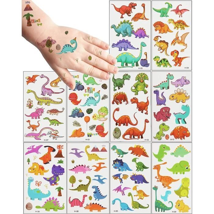20 Feuilles Tatouage Dinosaure Enfant Kit, Tatouage Enfant Garcon
