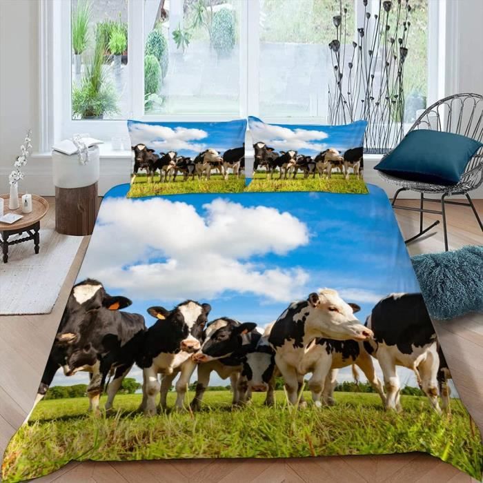 Housse De Couette Microfibre 240x260cm + 2 Taies - Motif Bison D'Amérique 3D - Douce Et Chaude - Parure De Lit 3 Pièces