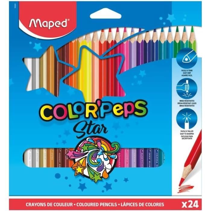 Maped Color'Peps Classic - 72 Crayons De Couleur En Bois - Mine Résistante, Forme Triangulaire - Pochette Carton