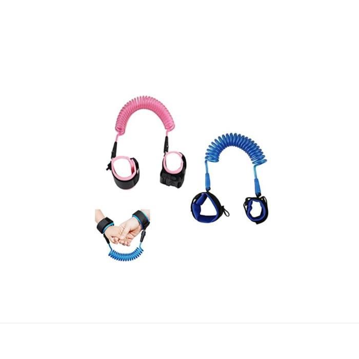 VEGCOO 2 Pcs Laisse Enfant Anti-Perte, 2,5m Harnais Enfant Rotation 360° avec Serrure à Clé, Bracelet Securite Enfant Réfléchissante en Silicone pour l' Extérieur, Supermarché, Voyages (Bleu et Rose