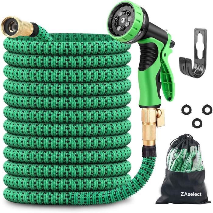 Tuyau D'Arrosage Extensible 60m ZAselect - Avec Pistolet 9 Fonctions - Double Latex Anti-Fuites