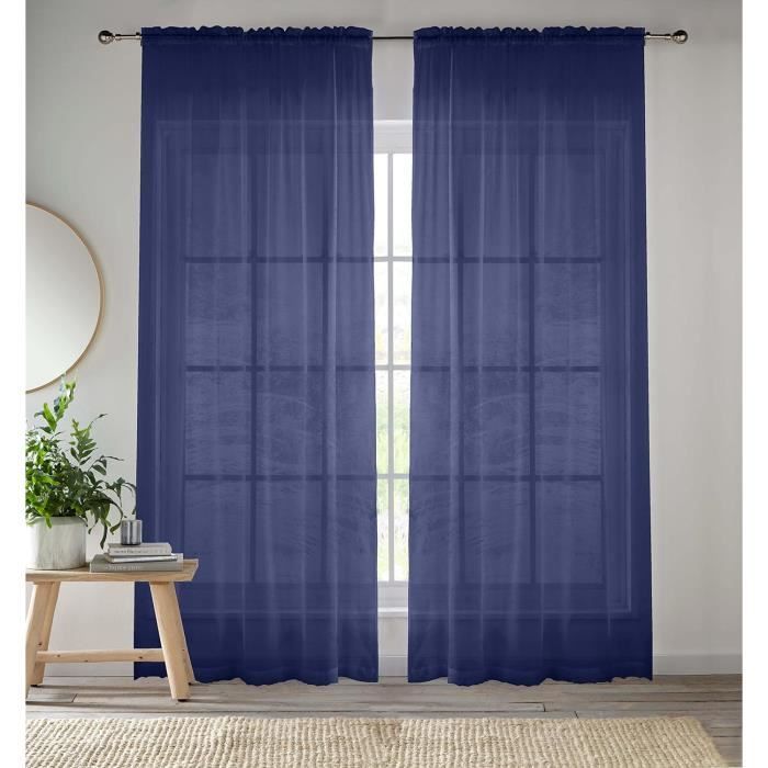 Rideaux En Voile Blanc Effet Lin - 2 Panneaux 70x148 Cm - Pour Salon, Chambre - Filtre Lumière