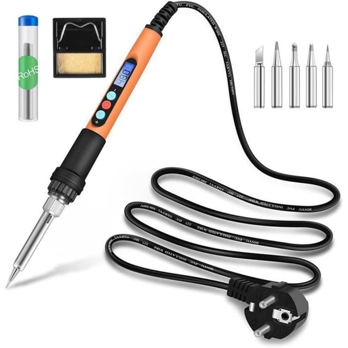 Kit Fer à Souder 80W 17 En 1 - Température Réglable 100-500°C - 5 Pointes - Sécurité ESD - Idéal Bricolage Et électronique