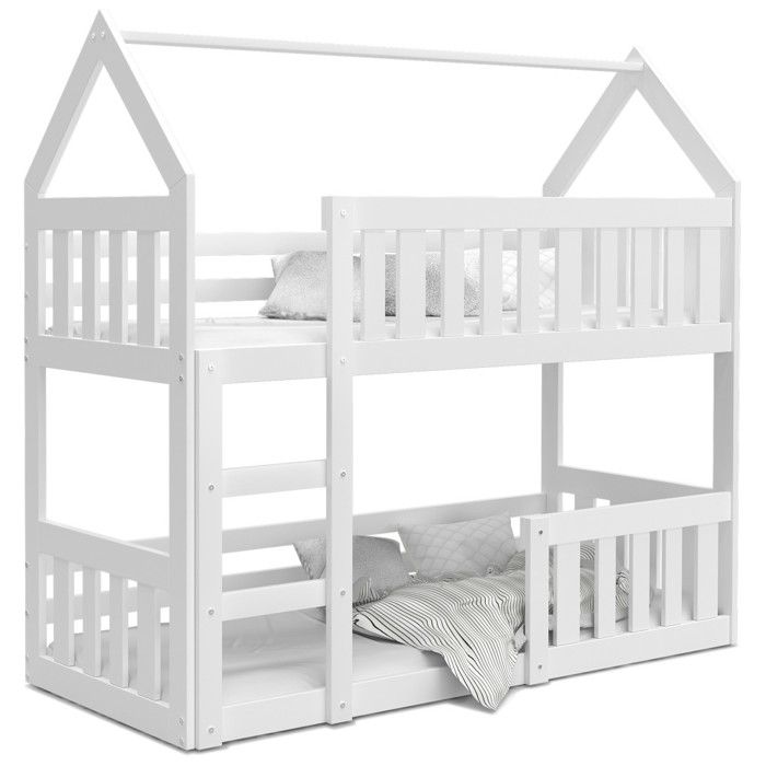 Lit superposé Mily 80 x 160 cm avec 2 sommiers - Lit Cabane. Blanc