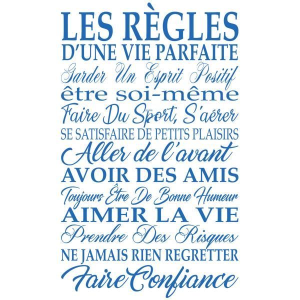 Sticker Texte Citation Les Regles D Une Vie Parfaite 100x60 Cm Bleu Intense Tex038 Cdiscount Maison
