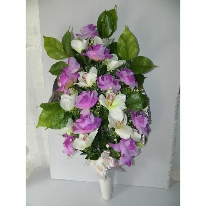 Bouquet de fleurs pour enterrement Fleurs blanche mauve deuil décès -  Cdiscount Maison
