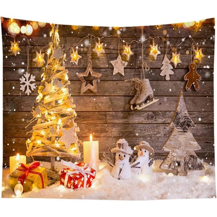 Tapisserie Murale Noël 3D 150x130cm - Motif Cheminée, Arbre, Cadeaux, Pour Décoration Salon Chambre Fête