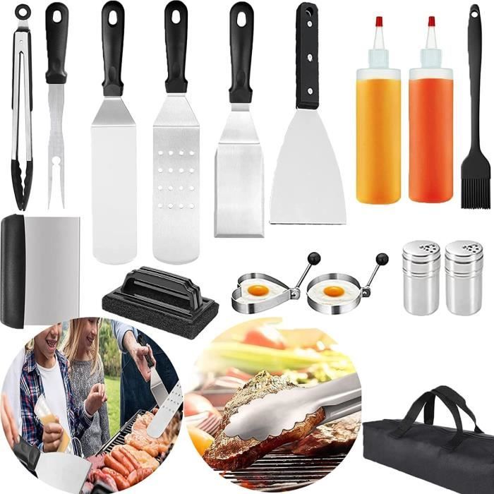 ZycBernoi Kit 19 Pièces Accessoires Barbecue Blackstone - Ustensiles Inox Avec Presse Hamburger Et Spatules