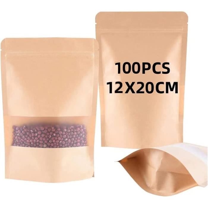 Sacs en Papier pour la Nourriture, 100Pcs Sac en Papier Kraft, Pochette