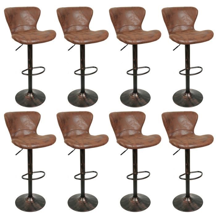 Tabouret de bar en cuir - QIFAshma - Lot de 8 - Hauteur réglable - Pivotant à 360°