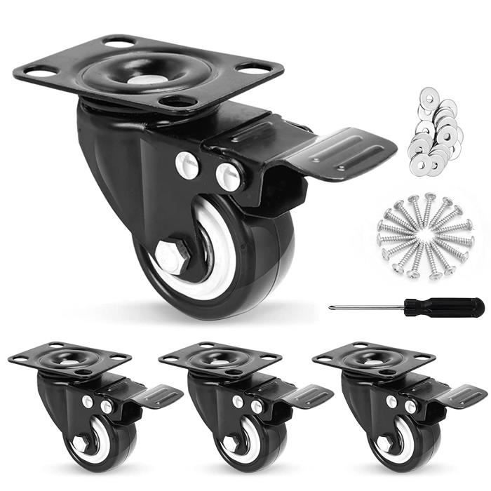 4 Roulettes Pivotantes 50mm Moogiitools Avec Frein - Charge 270kg, Pour Meubles Lourds