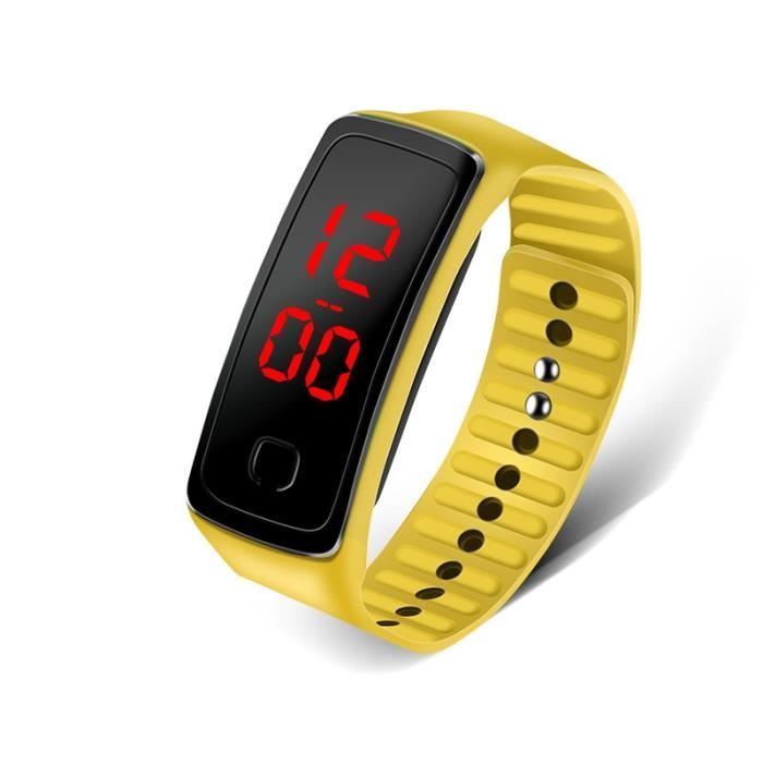Montre Enfant Silicone Jaune – Chiffres Clairs, Bracelet Réglable, Apprentissage De L'heure