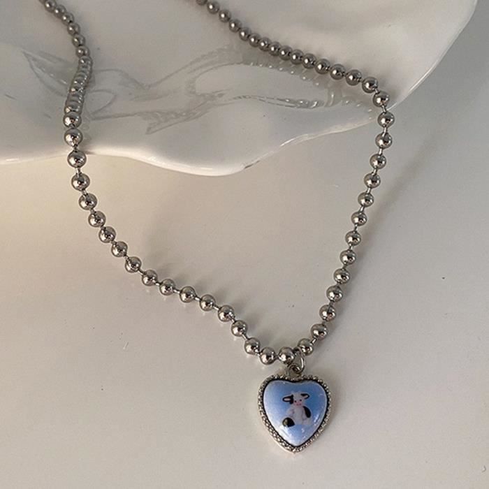 Pendentif Cœur Rétro Gravé Émail Noir Sur Chaine Or Poli - Modèle 5033 - Bijou Vintage Occasion