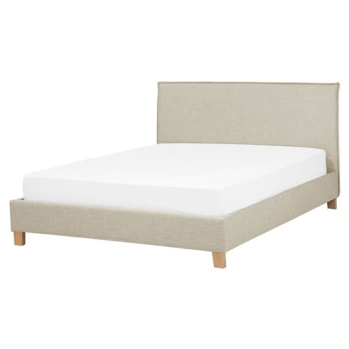 BELIANI Lit Avec Sommier Tissu Sennez 160 X 200 Cm Beige