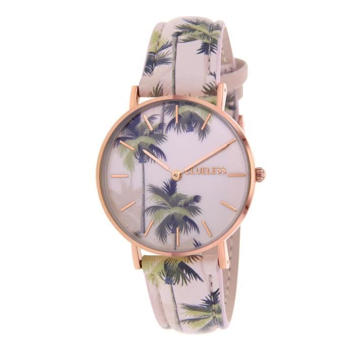 CLUELESS Montre Quartz Tropical en Cuir Multicolore Bo tier Rose