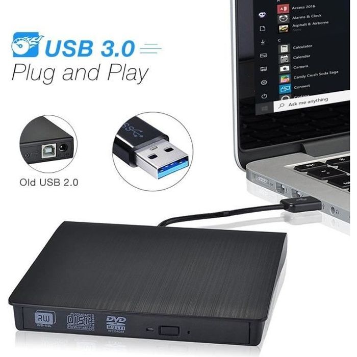 Lecteur cd dvd externe pour ordinateur portable, lecteur dvd graveur de cd  usb 3. 0 graveur enregistreur portable pour mac/windows/linux
