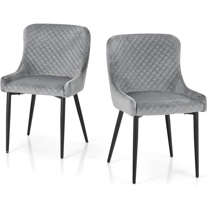 costway lot de 2 chaises de salle à manger en tissu de velour, siège rembourrée souple, repose-pieds réglables moderne gris