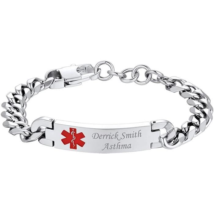 Custom4U Bracelets Médicaux Gravure Personnalisés Hommes Chaîne Acier ...