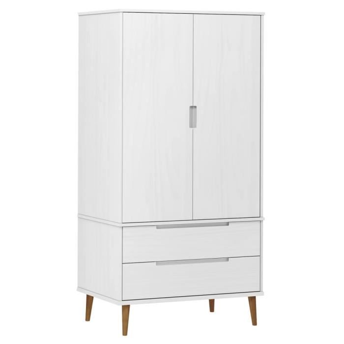 Armoire - DUOKON - MOLDE - Bois massif de pin - 2 portes - 2 tiroirs - Blanc