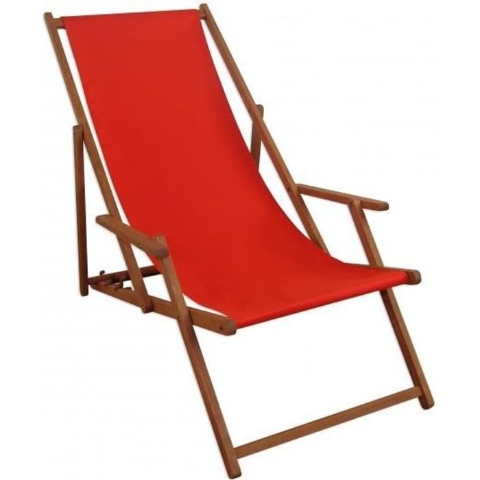 chaise longue de jardin rouge - erst-holz - 10-308 - bois massif - pliant - contemporain
