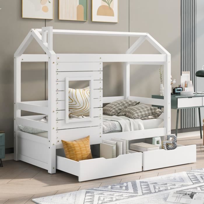 Lit d'enfant maison cabane avec matelas standard + 160x80 : Confort et  Aventure pour la Chambre