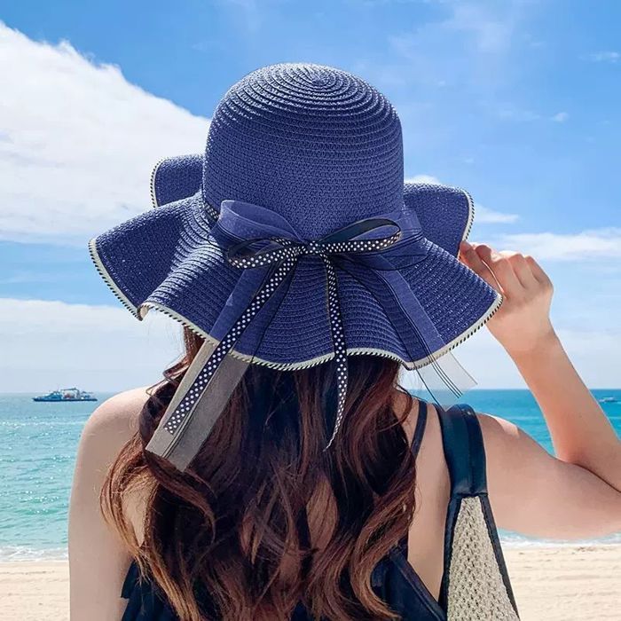 Chapeau De Paille Femme Large Bord - Protection UV Été Pliable Avec Décoration Florale