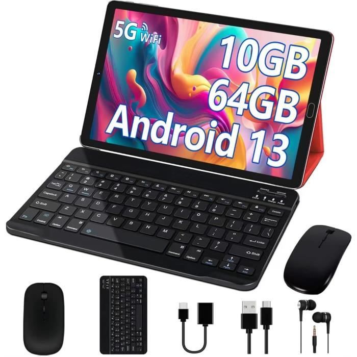 GOODTEL Tablette tactile 10 Pouces, 4Go+ 64Go stockage, Android 11, WIFI, TYPE-C,USB, 8 coeur, 8000mAh batterie, 8 accessoires-Rouge