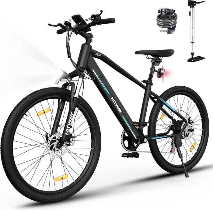 Vélo électrique de montagne HITWAY BK7S - Batterie 36V/12Ah - Moteur 250W - Shimano 7 Vitesses - Noir