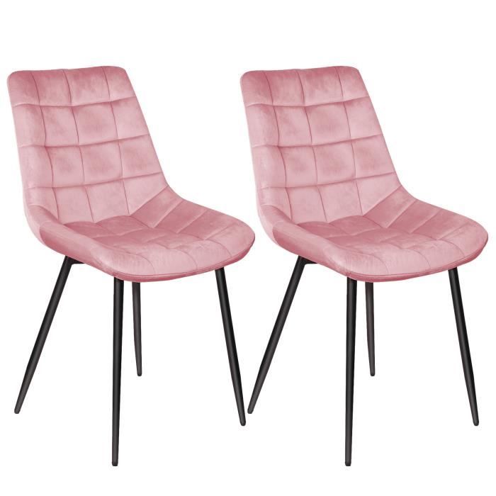 chaise de cuisine huole - lot de 2 chaises à 16 compartiments avec dossier - velours + métal rose