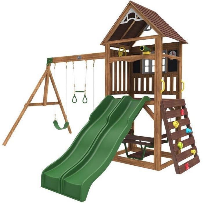 KIDKRAFT - Aire de jeux portique en bois Lindale avec toboggan, balancoires et mur d'escalade