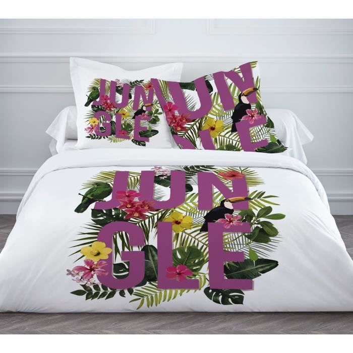 2 Taies doreiller 63x63cm Promo Linge Housse De Couette 220 X 240 cm 57 Fils Jungle