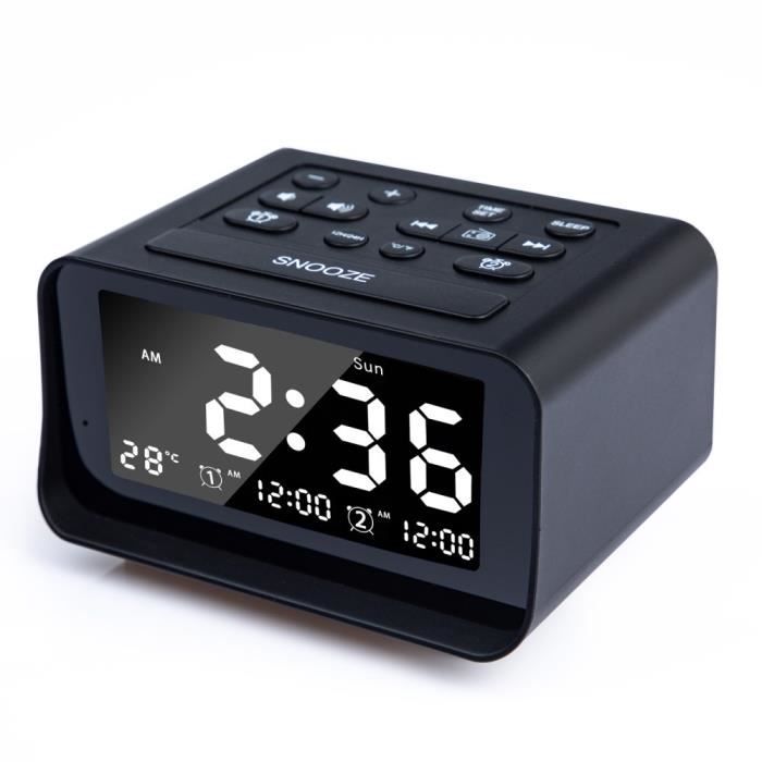 LIOOBO Numérique LED Réveil Affichage LCD Affichage Temperatur Radio FM Date Mute Horloge Table Réveil pour Enfants Lit Chambre Home Office Voyage Blanc 