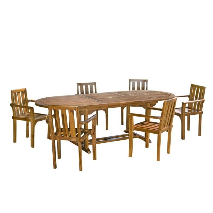 MACABANE MAEVA - Ensemble de jardin bois teck huilé table 180/240cm 6 fauteuils MACABANE MAEVA - Ensemble de jardin bois teck huilé table 180/240cm 6 fauteuils
