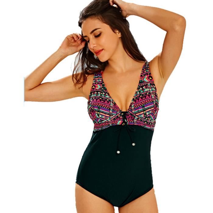 Viloree Maillot De Bain Une Pièce Femme Vintage - Col V Amincissant Grande Taille Monikini Push Up