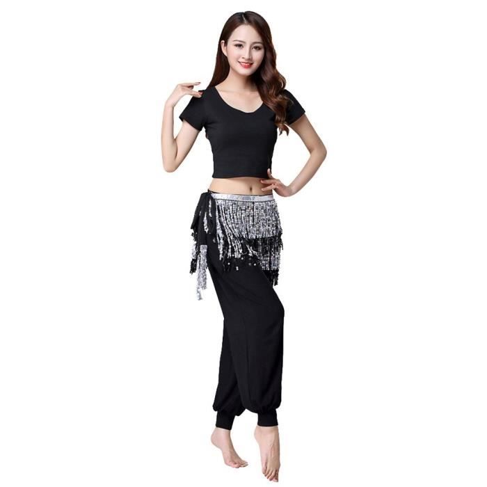 Jupe à Franges Paillettes Pour Femme - Longueur ~80 Cm - Taille Élastique - Pour Danse Du Ventre, Fête, Rave, Déguisement - Orange Étincelant - 3