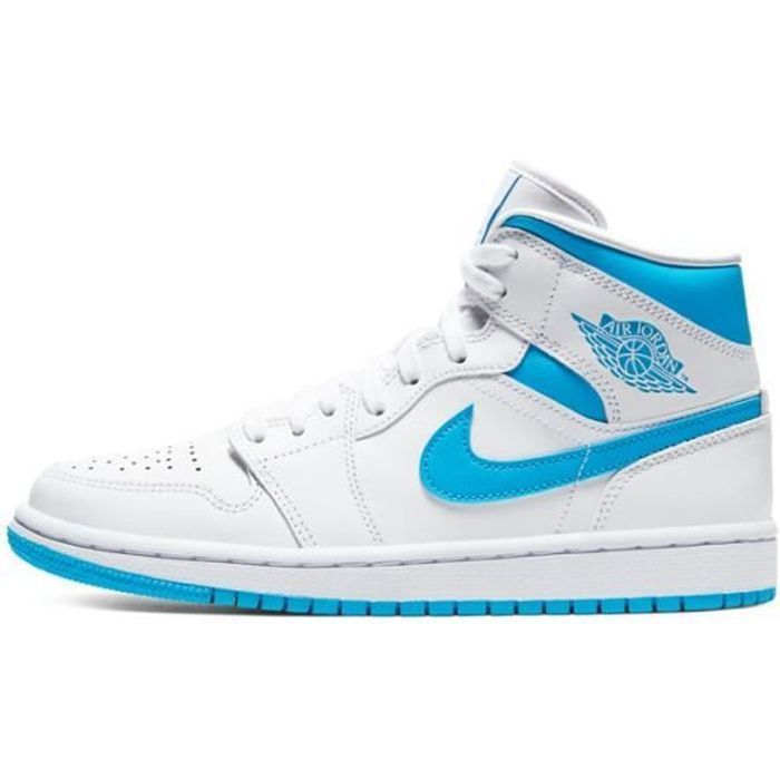 Basket Air Jordan 1 Mid UNC BQ6472-114 Pour Hommes et Femmes - Blanc Bleu  Blanc - Cdiscount Chaussures