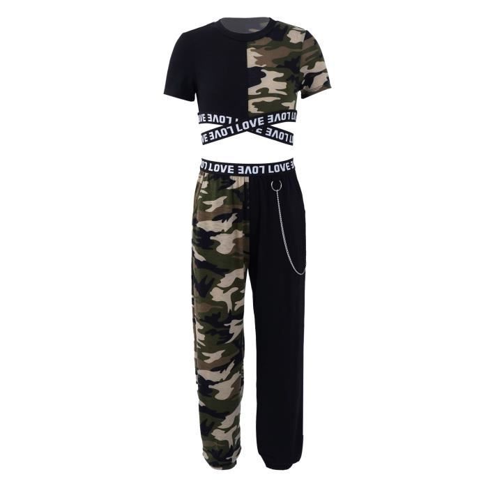 Tenue De Danse Hip Hop Ado/Enfant Fille - Ensemble Crop Top + Gilet + Pantalon Cargo (4 à 16 Ans)