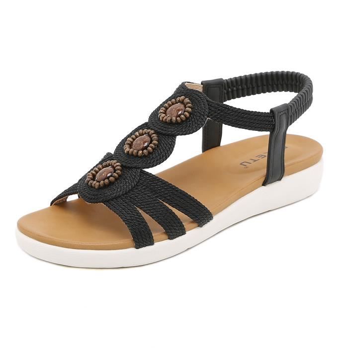 Sandales Compensées Femme été - Talon Bloc, Semelle Plateforme, Blanc - Confortables, élégantes, Style Bohème