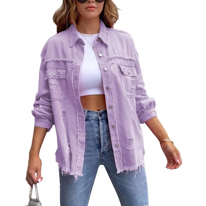 Veste Jean Femme Oversized – Coupe Décontractée, Manches Longues, Poches, Idéale Automne
