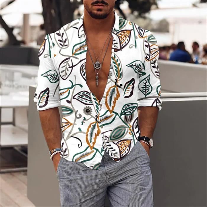 Chemise Homme Manches Courtes Hawaïenne Décontractée - Chemisette Boutons Slim Fit Pour Plage Et Affaires