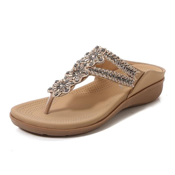 JOMIX Tongs Femmes à Tresser Sandales Compensées - Mules Confortables Été Plage Piscine Douche - Style Tressé Élégant