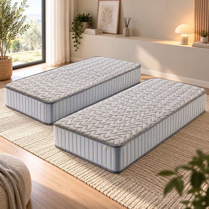 Lot de 2 Matelas - NUIT DOR - 80x200 cm - Très Ferme - Mousse à Mémoire de Forme - 2 Oreillers Lot de 2 Matelas - NUIT DOR - 80x200 cm - Très Ferme - Mousse à Mémoire de Forme - 2 Oreillers