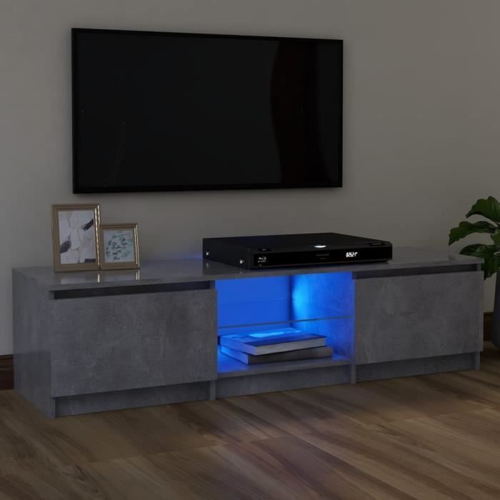 600Prime- Meuble TV avec lumières LED Table console Pour TV Contemporain - Gris béton 120x30x355 cm - 120 x 30 x 355 cm