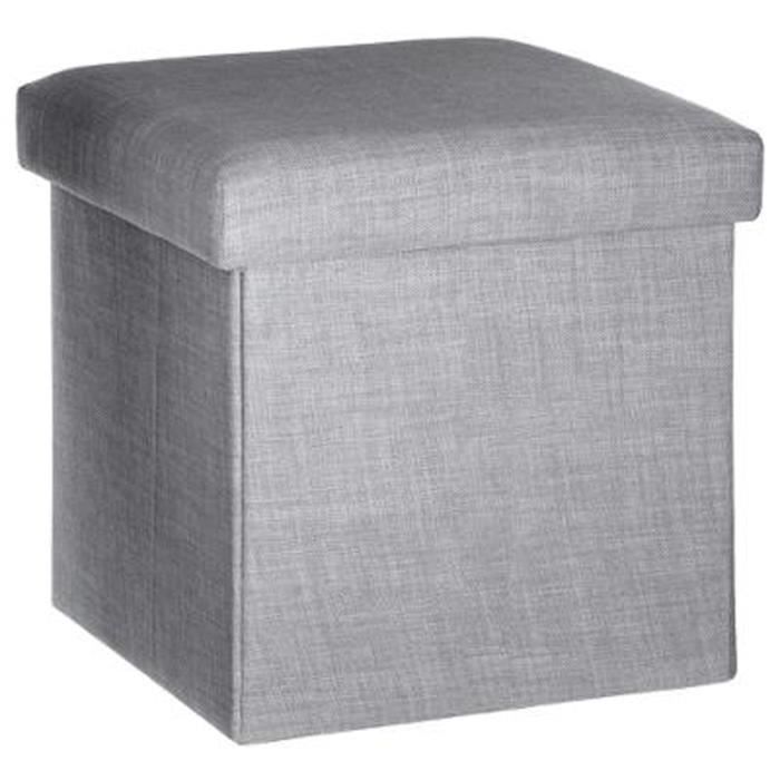 pouf - coffre de rangement en mdf coloris gris clair - dim : l 38 x l 38 x h 38 cm