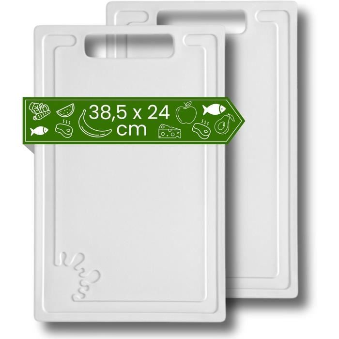 Lot De 2 Planches à Découper En Plastique Blanc - 25x15 Cm - Pratique Et Facile à Nettoyer