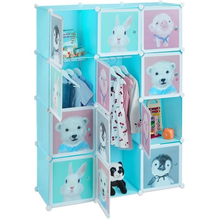 Armoire-penderie Enfant Vicco - 6 Compartiments - Gris/bleu - Sans Montage