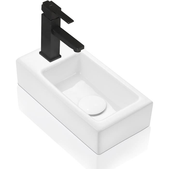 Lavabo En Céramique – Lavabo Suspendu Pour Salle De Bain – Avec Trou Pour Robinetterie Et Trop