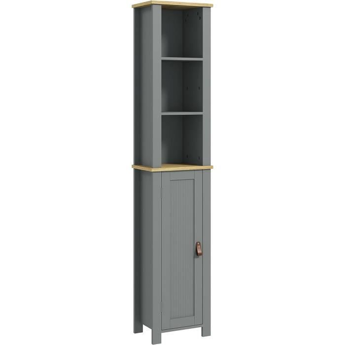 kleankin meuble colonne de salle de bain  toilette haute placard à 3 niveaux étagères réglables porte en lambris poignées en sim40