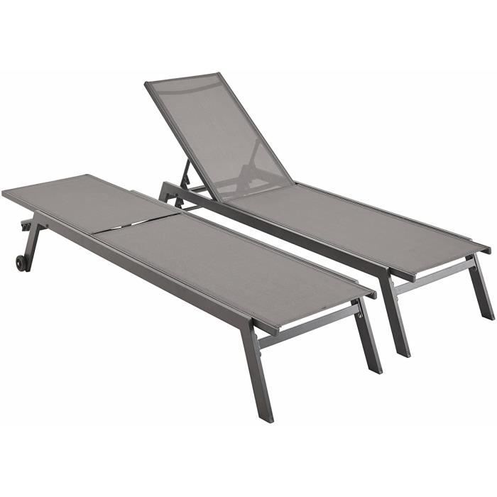 Alice's Garden Lot de 2 Bains de Soleil Elsa en Al m Gris Anthracite