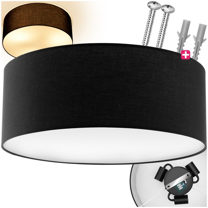 Luminaire - TECTAKE - Plafonnier CIRCUM avec structure en acier et abat-jour en textile aspect lin Ø 40 x 15 5 cm - Noir